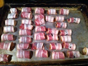 bacon and dates on baking pan