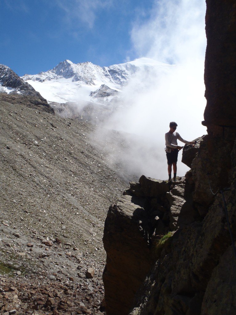Sawyer rounding the bend on the Jegihorn, Saas Grund
